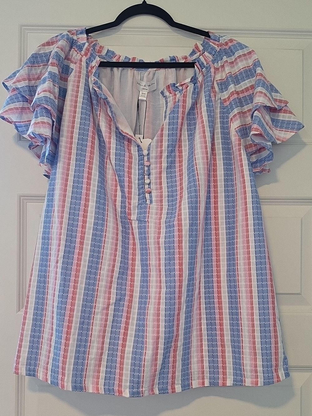 NWT Chelsea And Striped Blouse in Blue, Pink, White & Red Size 1X.
